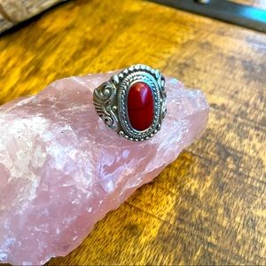 Sterling Silver 925 & Red Coral Ring